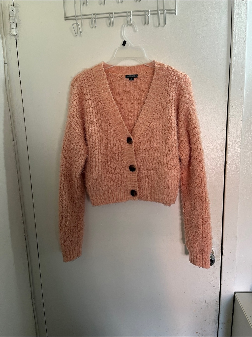 wild fable Peach Fuzzy Cropped Button Cardigan - Picture 2 of 6